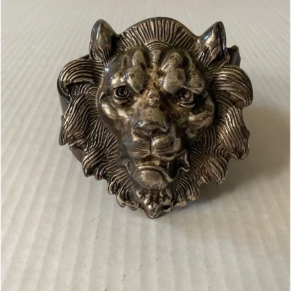 VINTAGE Silver Metal Lion's Head Belt Buckle with Belt Size 34 - Picture 14 of 16